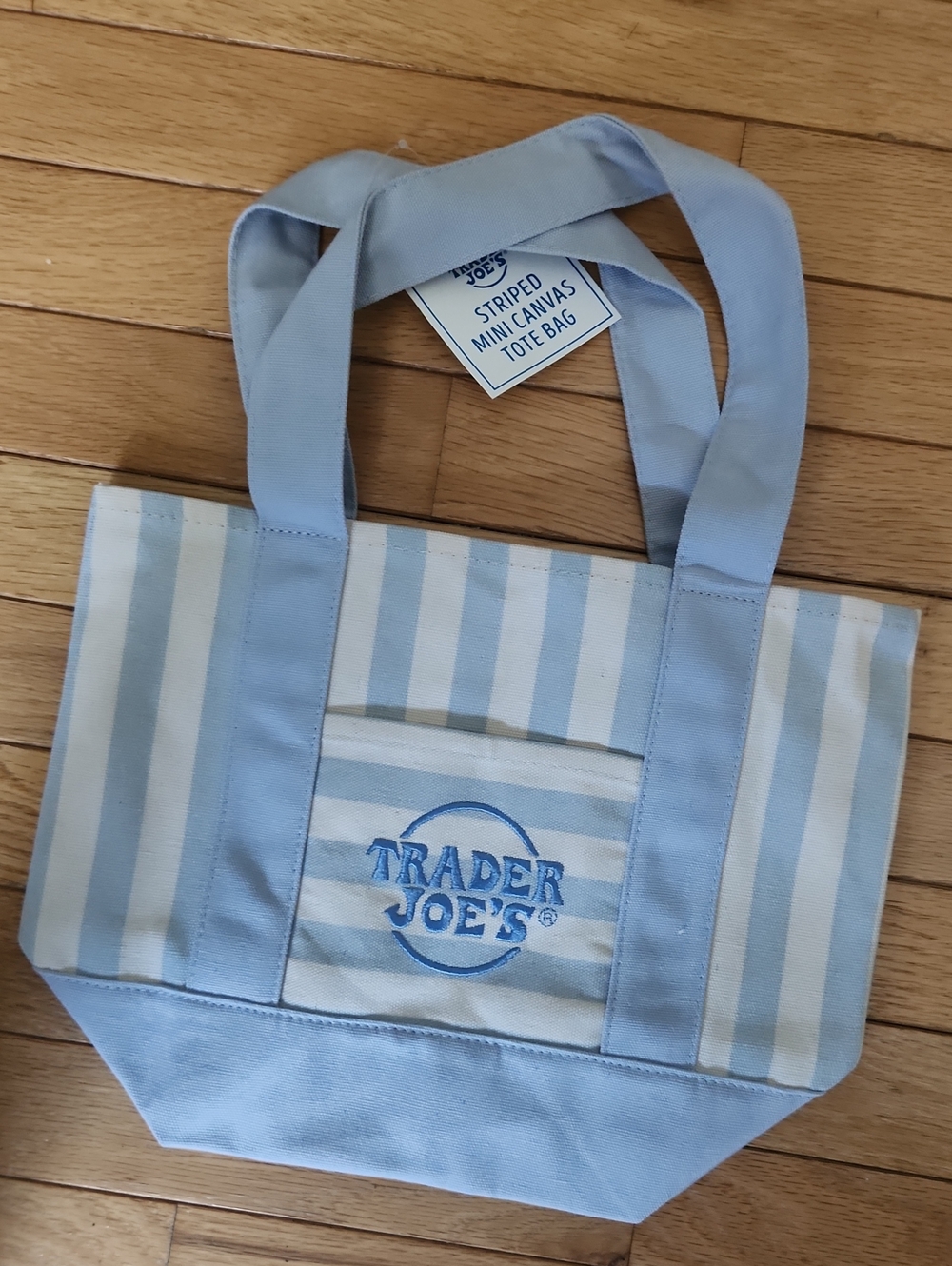 Trader Joe's Light Blue Striped Canvas Tote Bag